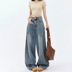 going out outfits Retro Loose Wide-Leg Jeans New Summer High Waist American Draping Straight Slimming Mop Pants Fashion