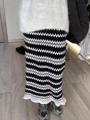 curvy casual outfits Heavy-Duty Sandwich Wave Knitted Skirt for Women Autumn and Winter Fashionable Floral Long Slimming Skirt