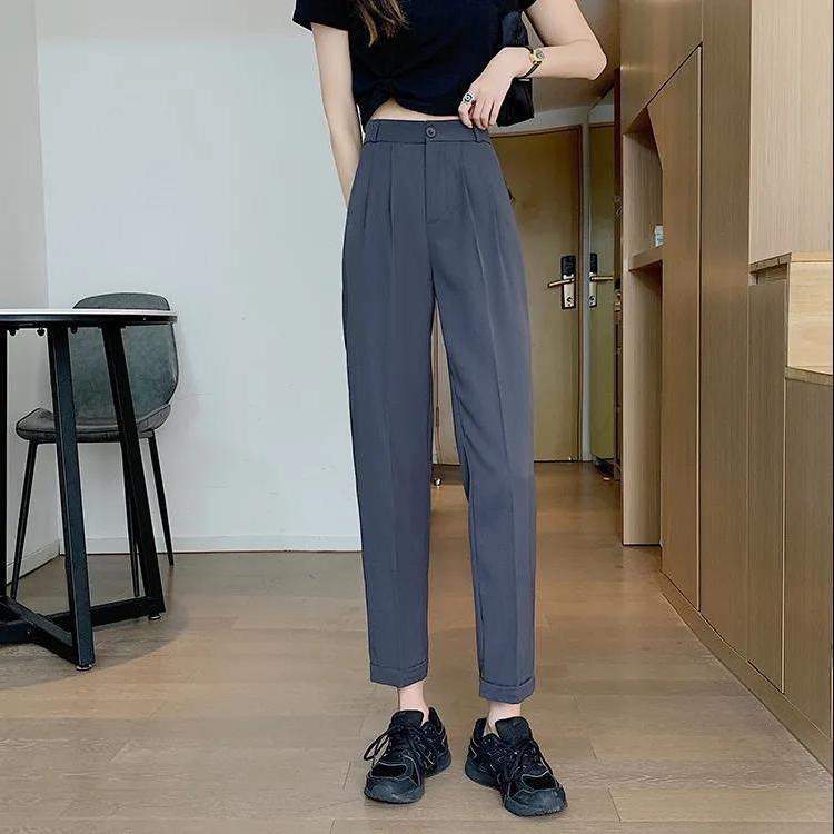 business casual outfits Loose Straight Suit Pants Women's Spring and Autumn High Waist Slimming Work Pants Casual Cropped Black Tapered Harem Pants Summer
