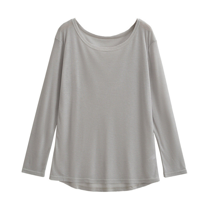 2000s fashion Wind Micro Revealed Shoulder Width Loose Long-Sleeved T-shirt Summer Fashion Comfortable All-Match Pullover Blouse Dance Top for Women