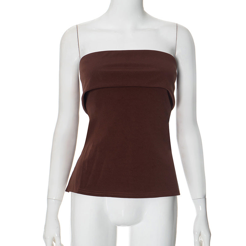 going out outfits Women's Summer New Solid Color Sleeveless Backless Wide Lapel Slit Tube Top Sexy Top for Women