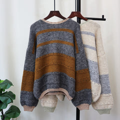 lookbook outfits Contrast Color Striped Sweater Top 2024 Autumn and Winter New Korean Style Loose Retro Japanese Style Soft Glutinous Sweater Pullover for Women