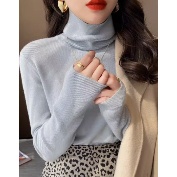 tailgate outfit black women Autumn Women's Klein Blue Pile Collar Sweater Bottoming Shirt Turtleneck Sweater Tight Slim Fit Inner Top