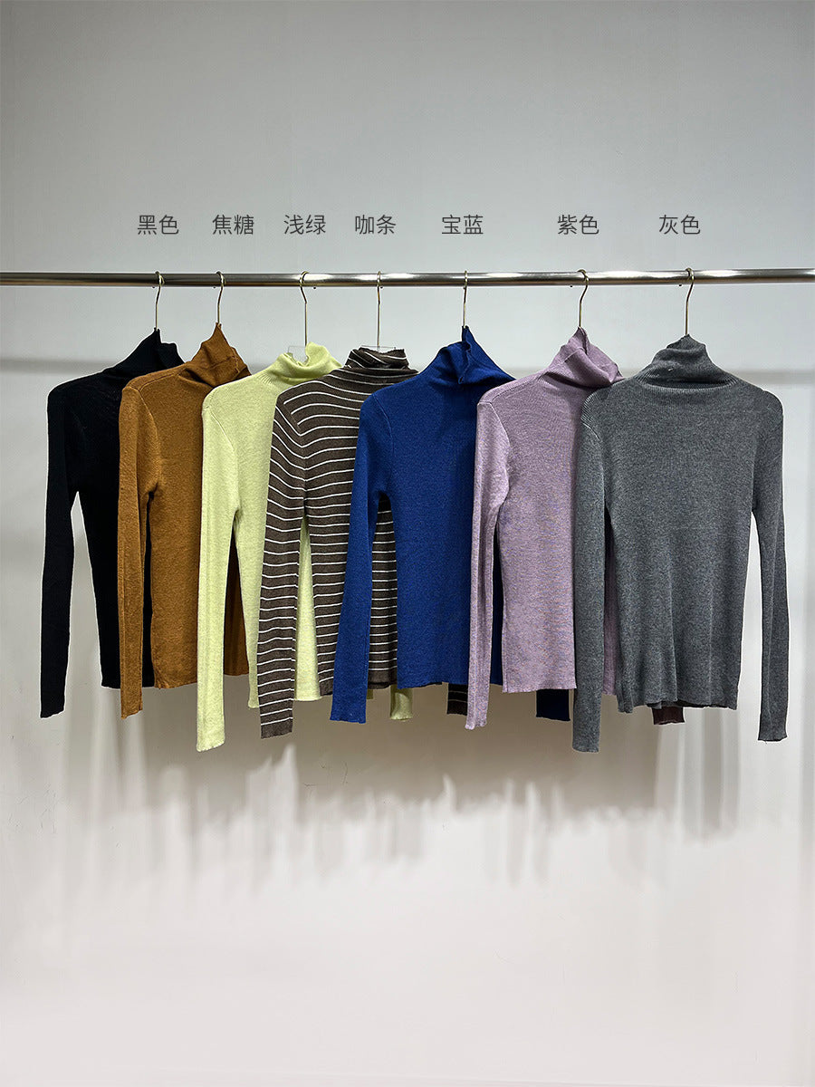 tailgate outfit black women Shirt Autumn and Winter Essential 7-Color Warm Half Turtleneck Bottoming Sweater T Women's Pit Pattern Stacked Top