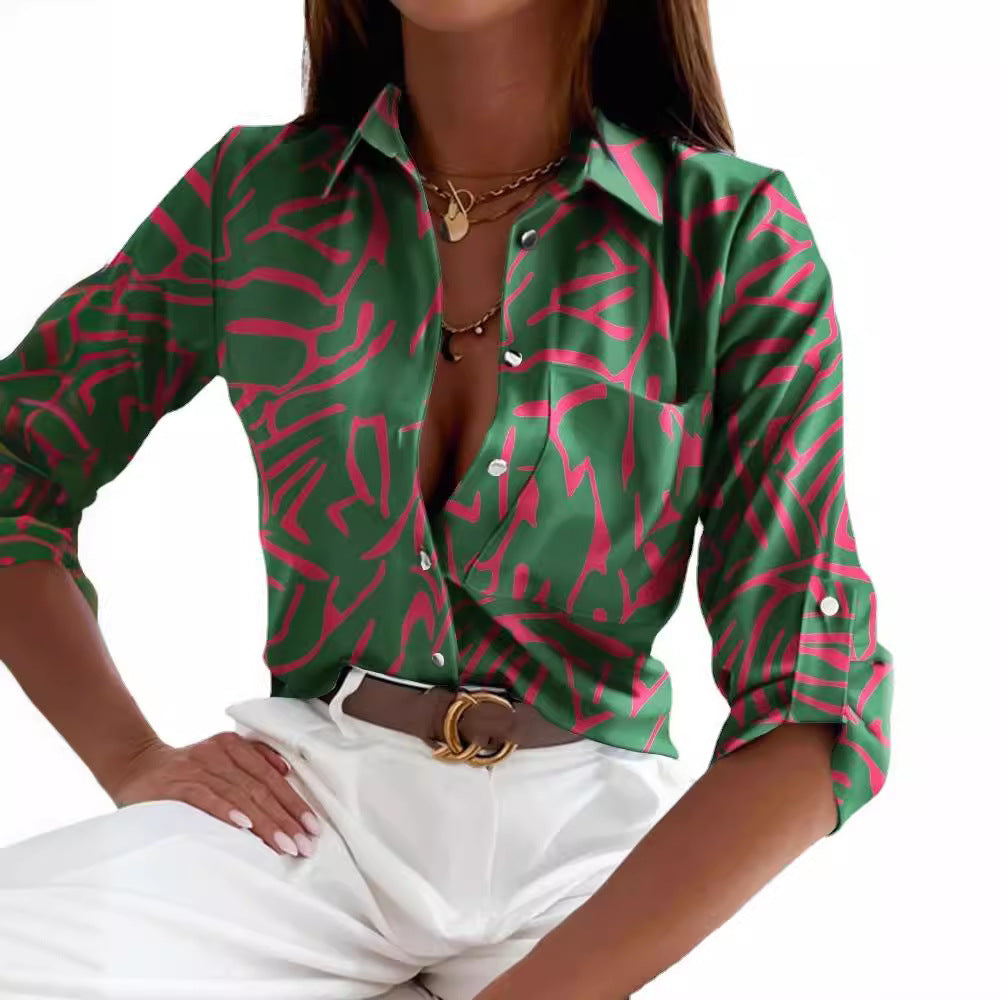 2000s fashion Women's Spring and Autumn Shirt Long-Sleeved Shirt Printed Shirt Women
