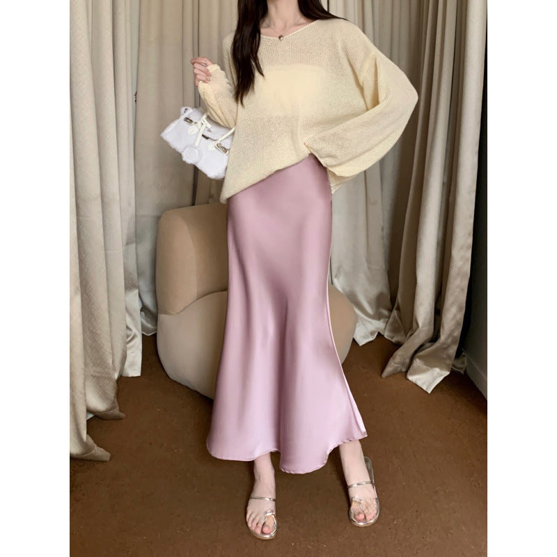 business casual outfits Gentle Style Solid Color Simple Niche Skirt Women's Spring High Waist Slim Fishtail Skirt Fashionable Temperament Mid-Length Skirt