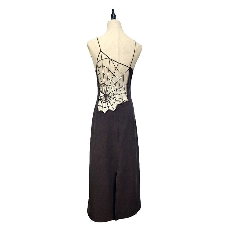villian dress to impress outfit Pure Sexy Hot Girl Design Backless Spider Web Hollow-out Dress Suspender Dress