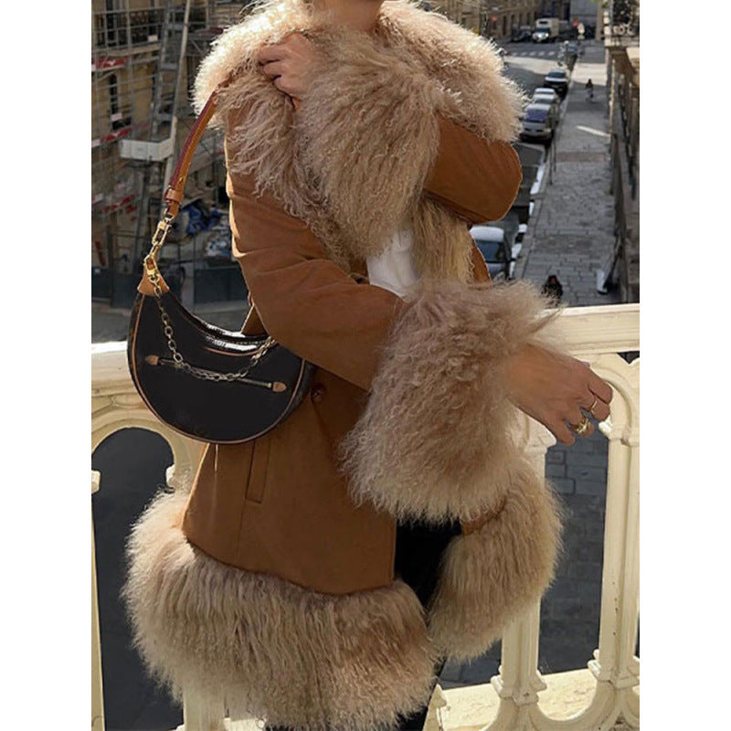 fall trends 2024 outfits Fashion Stitching Fur Coat 2024 Fashion Winter Women's Button Warm Coat