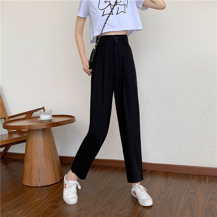 business casual outfits Loose Straight Suit Pants Women's Spring and Autumn High Waist Slimming Work Pants Casual Cropped Black Tapered Harem Pants Summer