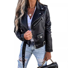 2000s fashion Women's Clothing New Spring and Summer Jacket PU Leather Coat Motorcycle Short Zipper