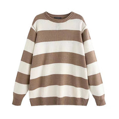 fall outfits women BM Style American Striped Sweater Long Sleeve BM Loose Comfortable Lazy Striped Pullover Sweater Top