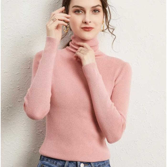 tailgate outfit black women Autumn Women's Klein Blue Pile Collar Sweater Bottoming Shirt Turtleneck Sweater Tight Slim Fit Inner Top