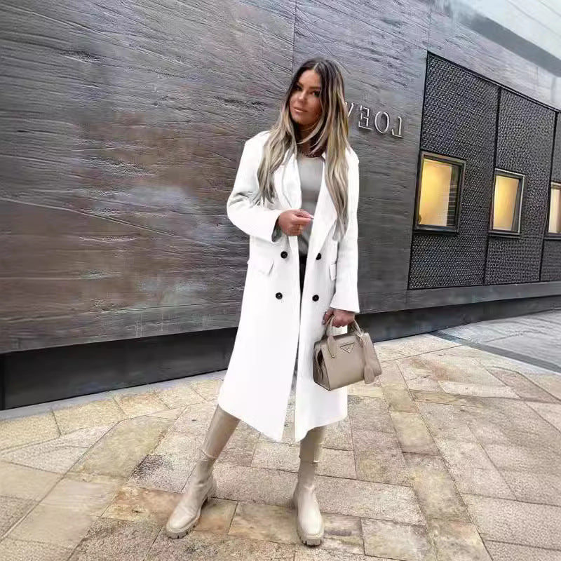 suit Popular Autumn and Winter Long Sleeve Suit Collar Double Breasted Girl Coat Coat for Women