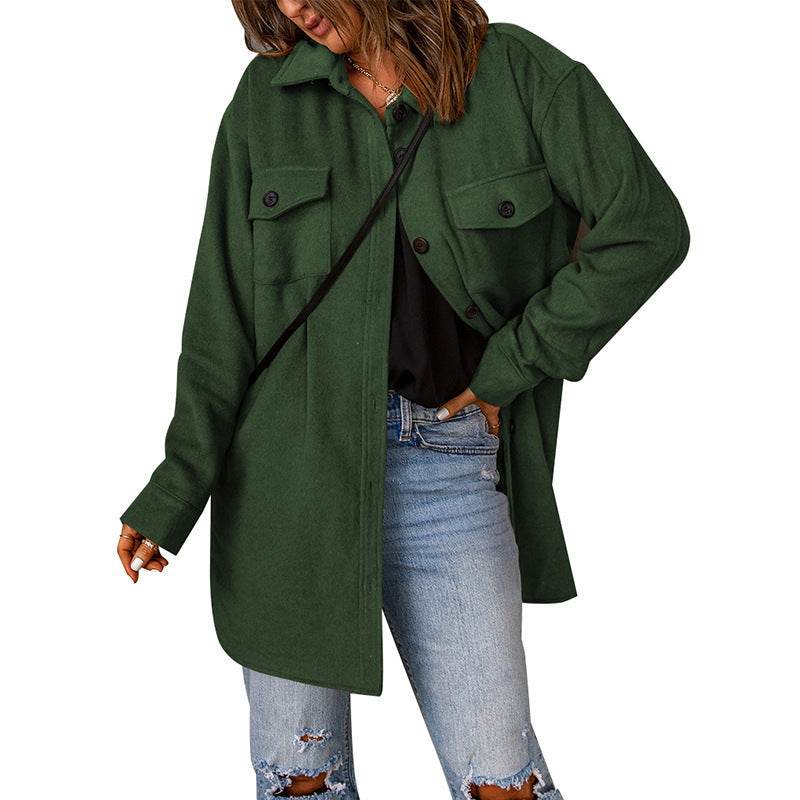 Corduroy Coat for Women Winter New Solid Color Single-Breasted Casual Lapel Woolen Coat for Women