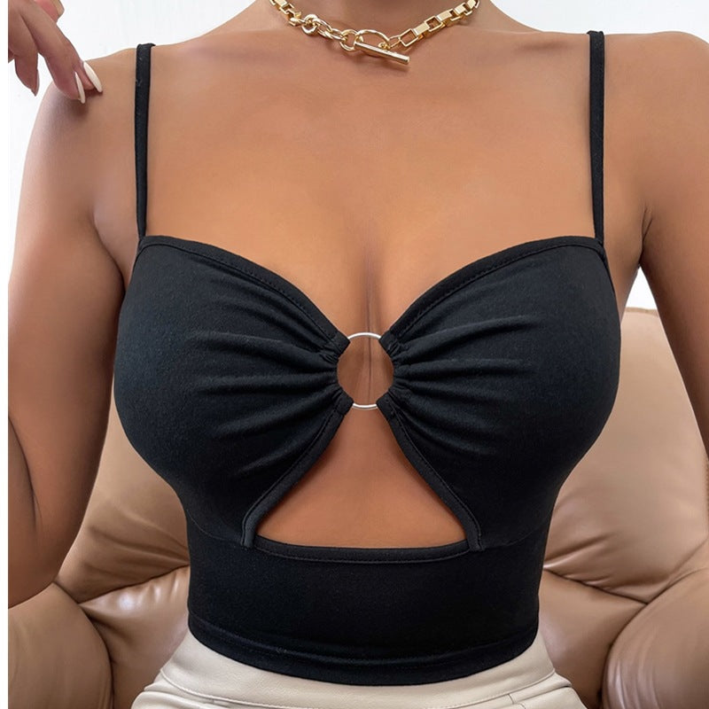 going out outfits New EBay Solid Color Stitching Ring Hollow-out Chest-Wrapped Sexy Camisole for Women