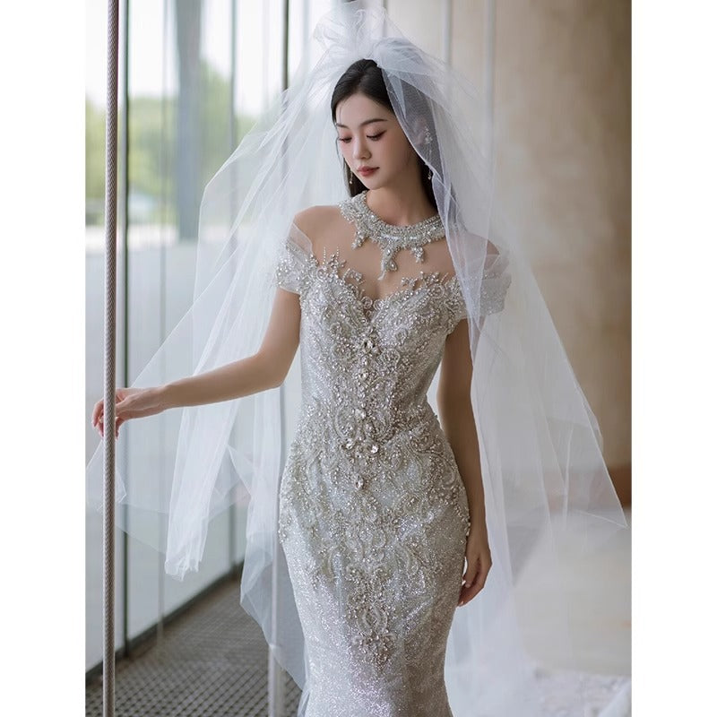 couple halloween costumes French Style Fishtail Wedding Dress Bride Light Luxury Niche High-End Small High-Grade Texture Main Yarn