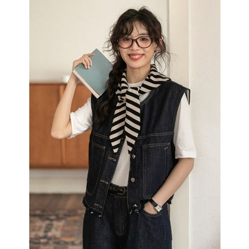 tailgate outfit black women Preppy Style Japanese Casual Denim Vest + Casual Straight Pants for Small Women Summer