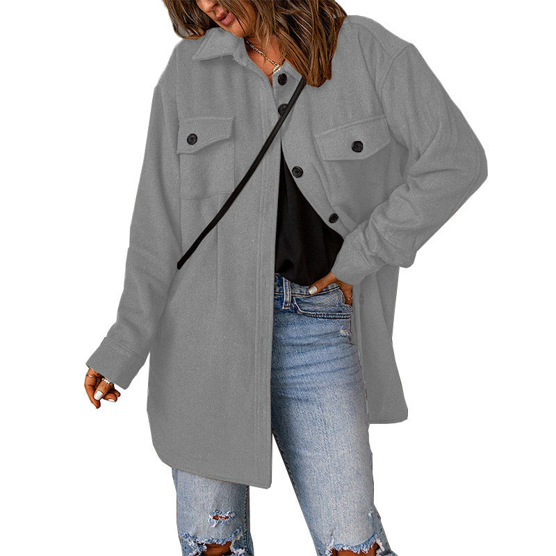 Corduroy Coat for Women Winter New Solid Color Single-Breasted Casual Lapel Woolen Coat for Women