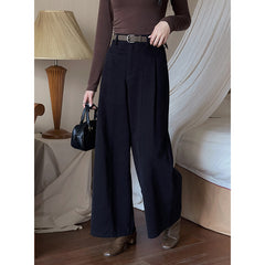 fall outfits women Pear-Shaped Song Ming Vintage Brushed Casual Pants Women's Autumn Straight Wide-Leg Pants