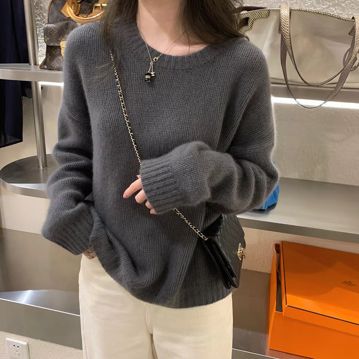 datenight fall outfits Retro Age-Reducing Lazy Style Pullover Wool Sweater Autumn and Winter Casual Simple Slimming Woolen Sweater Comfortable Top for Women