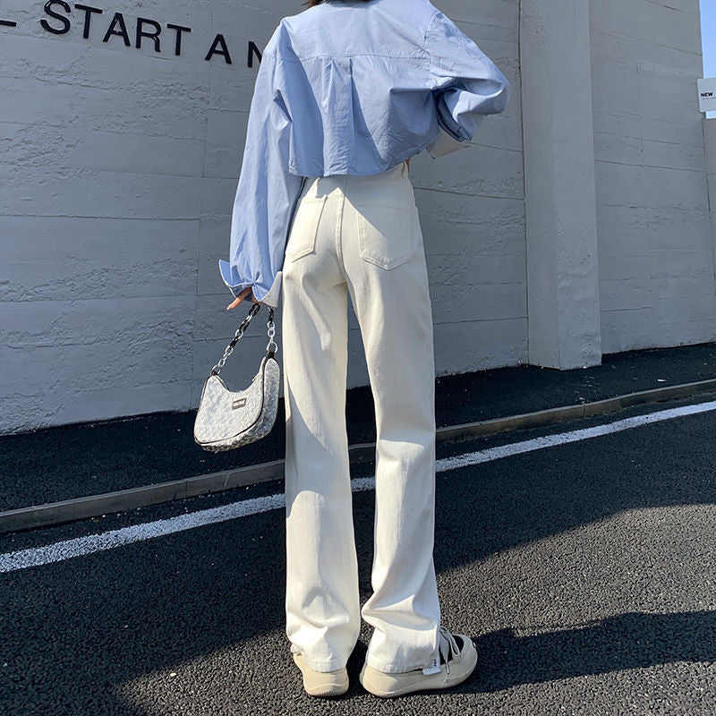 y2k outfits Loose Slimming Fashionable Wide-Leg White Jeans for Women Straight Draping Mop Pants Trendy