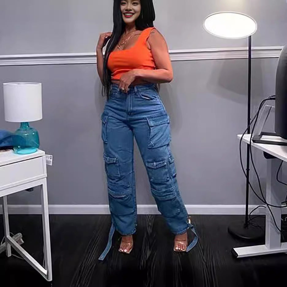 usher concert outfit ideas Jeans Fashion Trend Multi-Pocket plus Size African Jeans Overalls