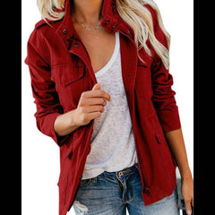 masculine men Outside Spring and Autumn Slim Fashion Hipster Solid Color Loose Zipper Multi-Pocket Jacket Women's Coat