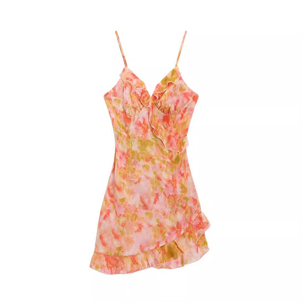 dress French Fairy Floral Strap Dress Women's Small Sexy Beautiful Beach Short Skirt for Seaside Vacation
