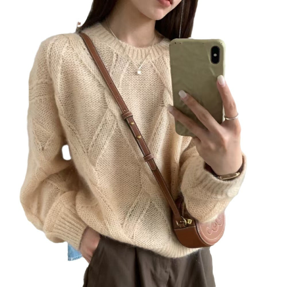 birkenstock clogs outfit fall Lazy Style Woolen Sweater Women's Autumn and Winter Loose Korean Style Knitted Soft Glutinous High-Grade Twisted Sweater round Neck