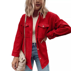 dti outfits Autumn and Winter New Cardigan Pocket Coat Lapel Corduroy Single-Breasted Shirt