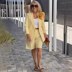 fall brunch outfit Suit Suit Top Shorts Sexy Temperament Women's Fashion Casual Lapel Cardigan