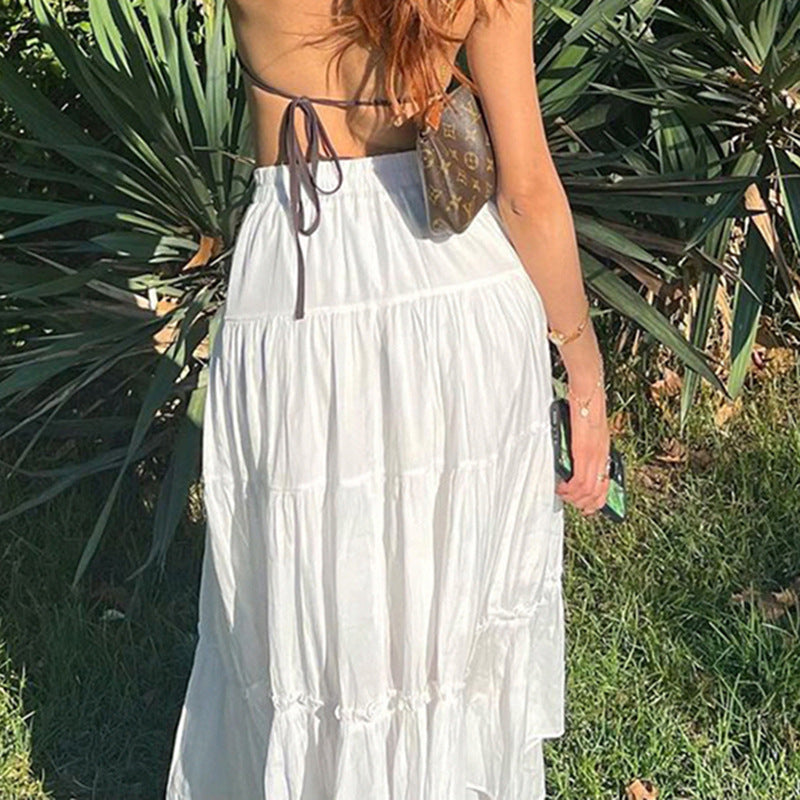 country concert outfit Artistic Retro Gentle White Stitching Bohemian Long Skirt Annual Elegant Casual Slimming Skirt for Women Summer