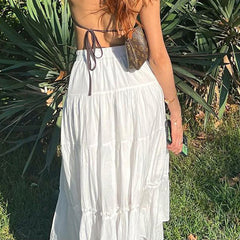 country concert outfit Artistic Retro Gentle White Stitching Bohemian Long Skirt Annual Elegant Casual Slimming Skirt for Women Summer