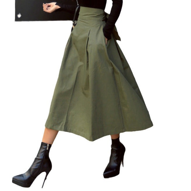 fashion outfits Women's Spring Women's Solid Color Skirt A- Line Umbrella Skirt Bow Waist Large Swing Dress