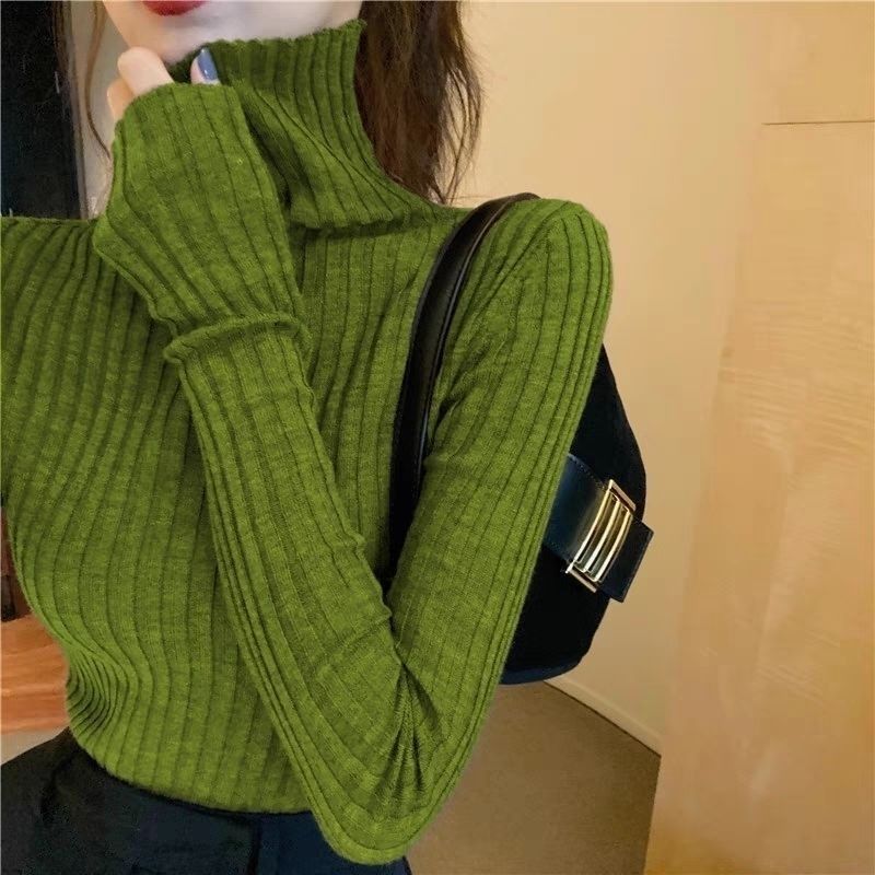 simple winter outfits Autumn and Winter Elegant Pile Collar Sweater Women's Inner Matching Coat Slim Bottoming Pullover Turtleneck Sweater Top