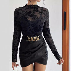 dress to impress outfits New Sexy Single Layer Bra-Free Stand Collar Mesh Bottoming Shirt Top Women's T-shirt
