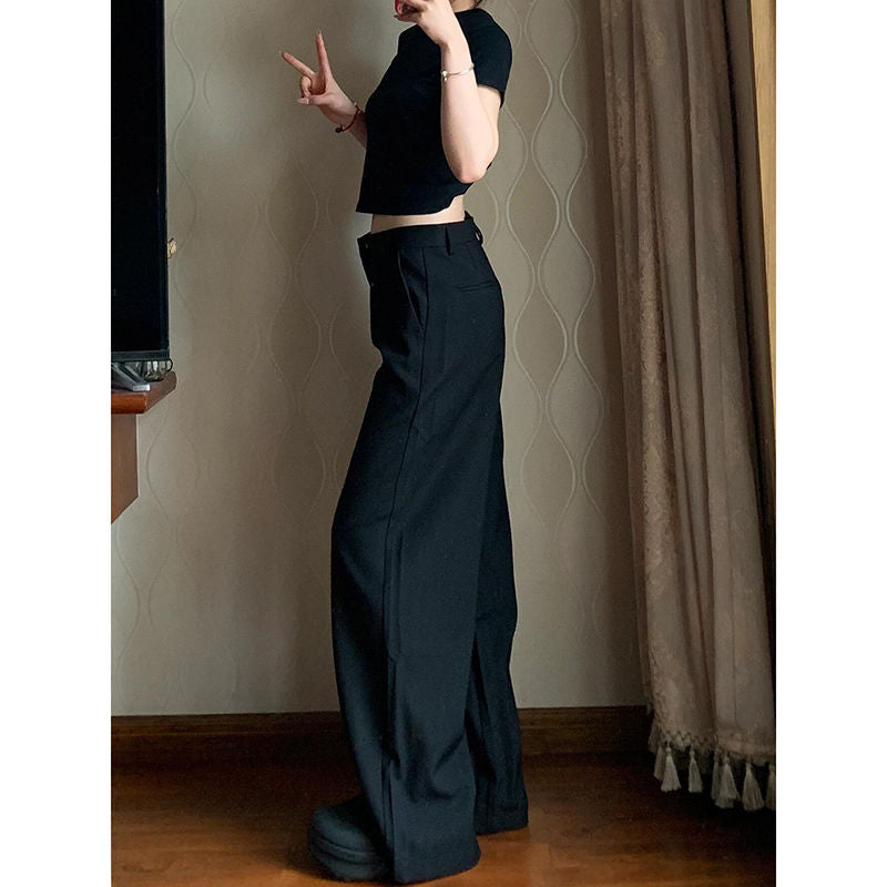 fashion outfits Plus Size Black Straight Suit Wide-Leg Pants Women's Summer High Waist Draping Loose Slimming Casual Mopping Pants