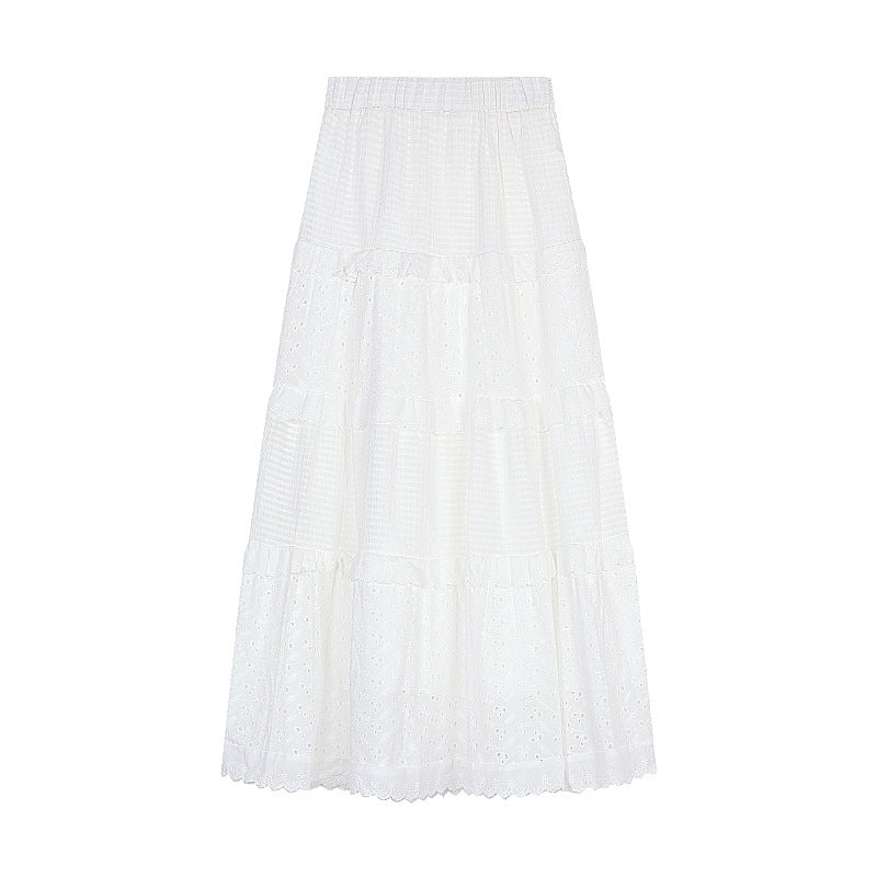 church outfit White Gentle Style Skirt Women's Early Spring High Waist Umbrella Skirt A- Line Skirt Long Skirt Cake Skirt Design Lace Skirt