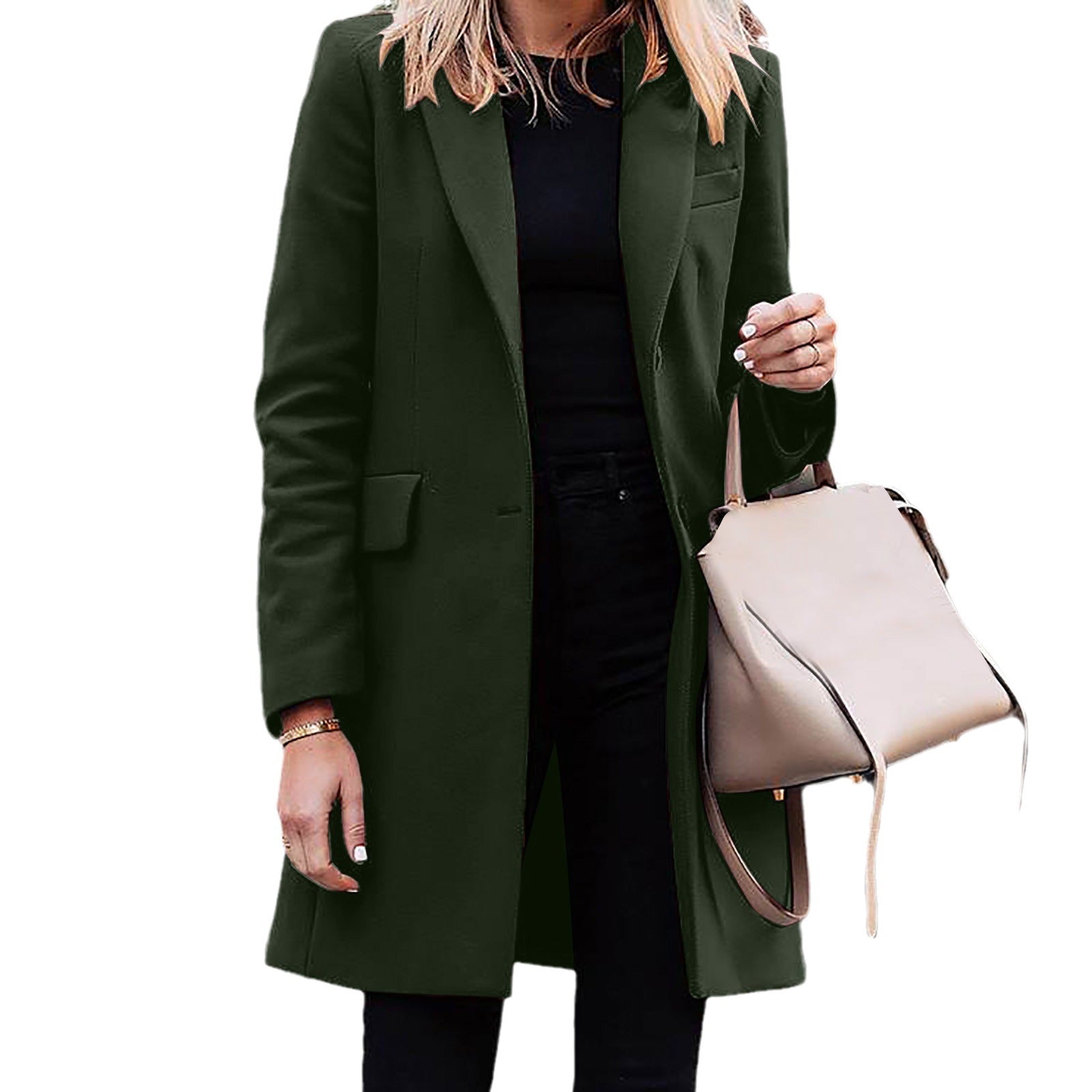 men’s fall fashion 2024 Women's New Winter Mid-Length Breasted Solid Color Suit Jacket.