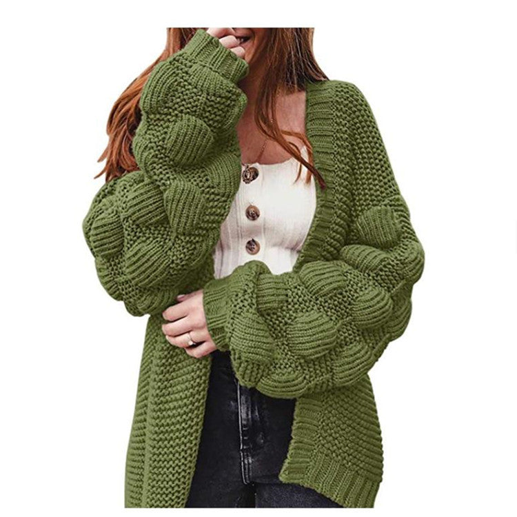 rainy day outfit New Knitted Cardigan Solid Color Loose Large Sweater Short Sleeve Coat Sleeve Three-Dimensional Ball Women
