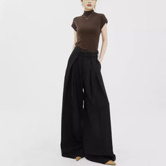 women’s outfits Pleated Black Suit Pants Women's High Waist Loose Slimming Draping Casual Wide Leg Suit Pants