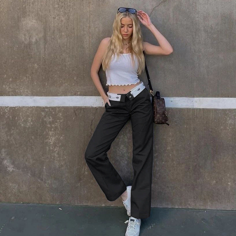 fashion outfits INS Style Autumn Women's Clothing Solid Color Fashion Street Print Loose Casual Straight Pants