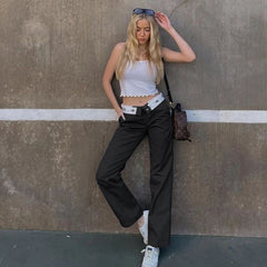 fashion outfits INS Style Autumn Women's Clothing Solid Color Fashion Street Print Loose Casual Straight Pants