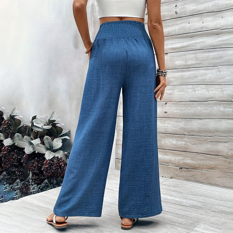 leapord halloween outfit Women's Commuter High Waist Stretch Waist Loose Wide Leg Pants Straight Pants Solid Color Elegant Pants for Women