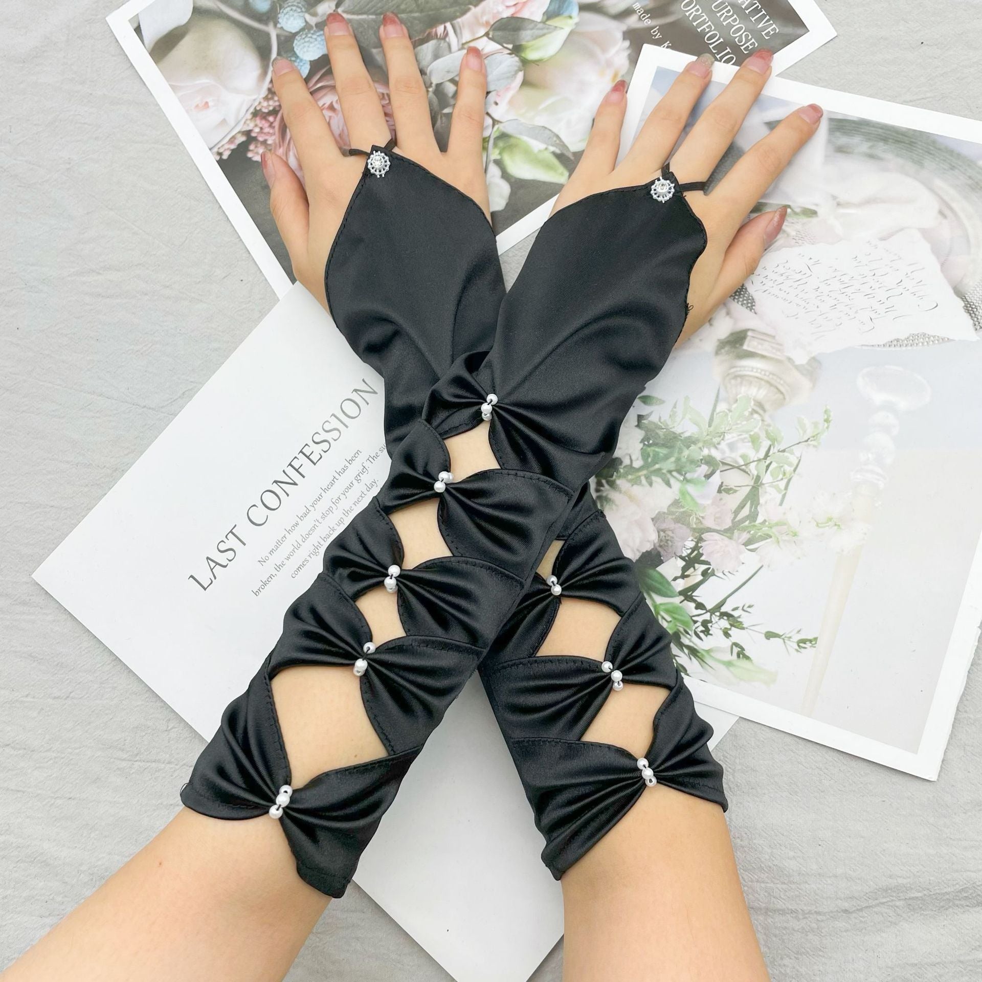 fairy costume Bridal Wedding Latin Dress Lolita Accessories Embroidered Beads Gloves Elastic Satin Ball Gloves