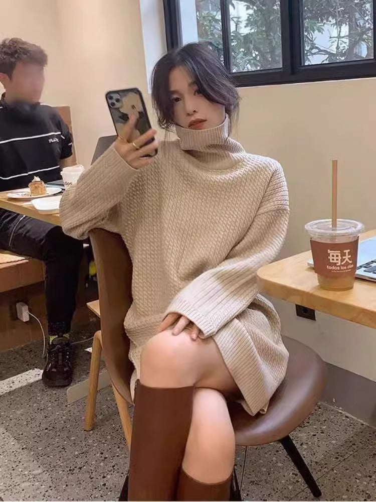 fall fashion 50 Super Nice Turtleneck Knitted Dress Women's Autumn and Winter New Slimming Mid-Length Inner Matching Overcoat Sweater Dress