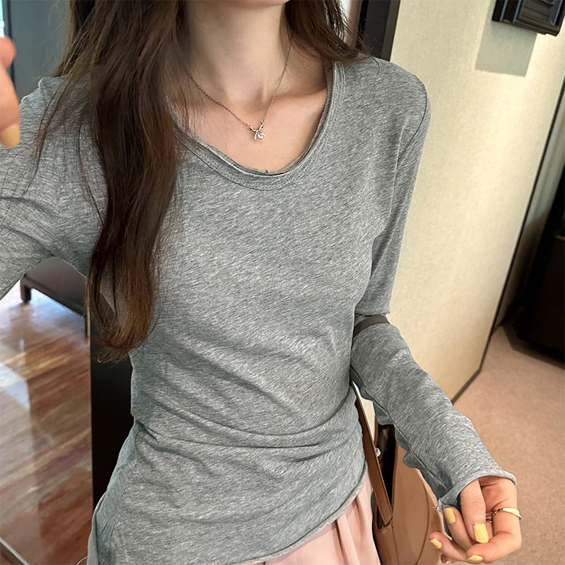 black leggings outfit fall Niche Slim-Fit Slimming Long-Sleeved T-shirt Women's Autumn Soft Glutinous Bottoming Shirt Top