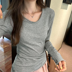 black leggings outfit fall Niche Slim-Fit Slimming Long-Sleeved T-shirt Women's Autumn Soft Glutinous Bottoming Shirt Top