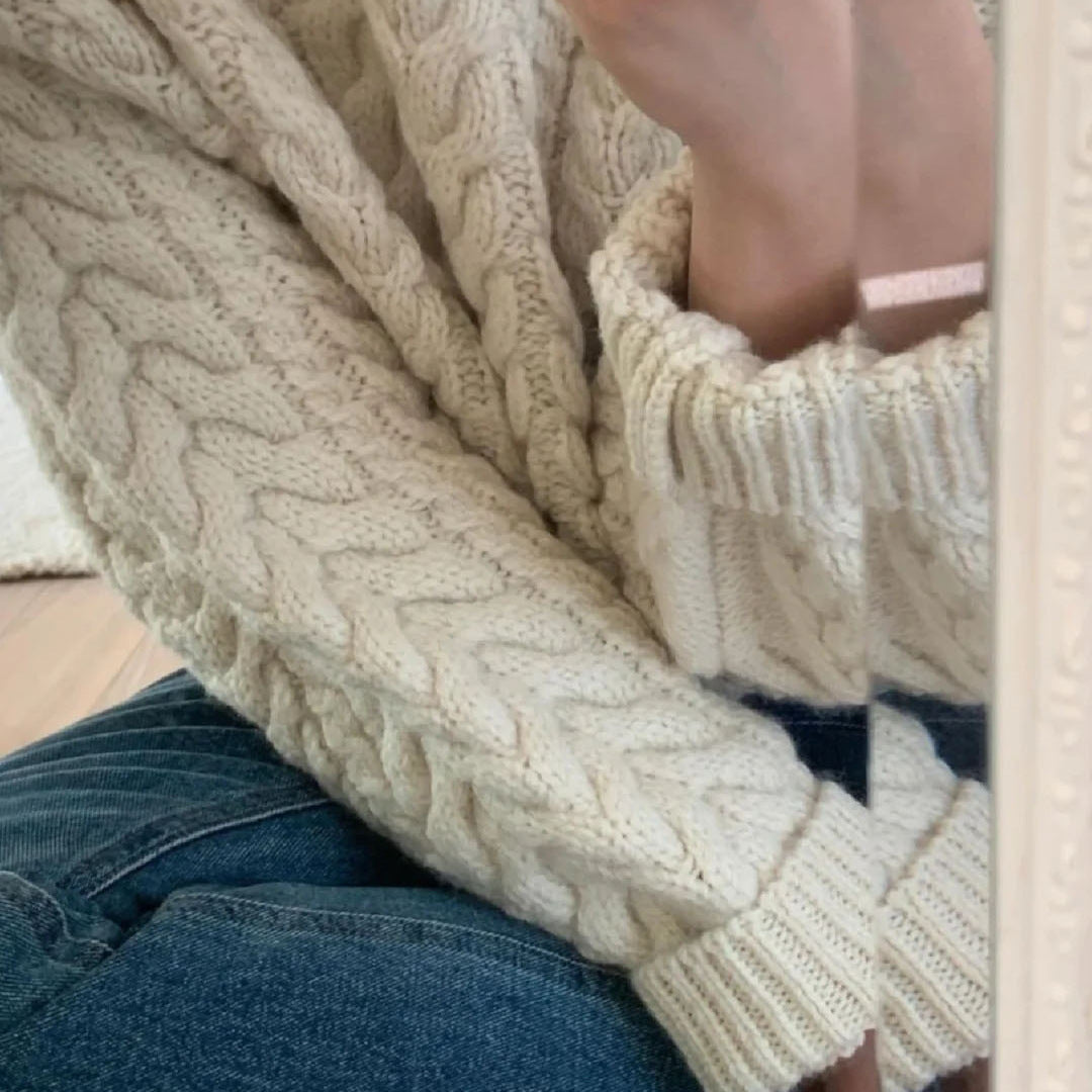 winter date night outfits Apricot Retro round Neck Pullover Sweater Loose Winter Thickened Thick Thread Twist Sweater Women's Clothing