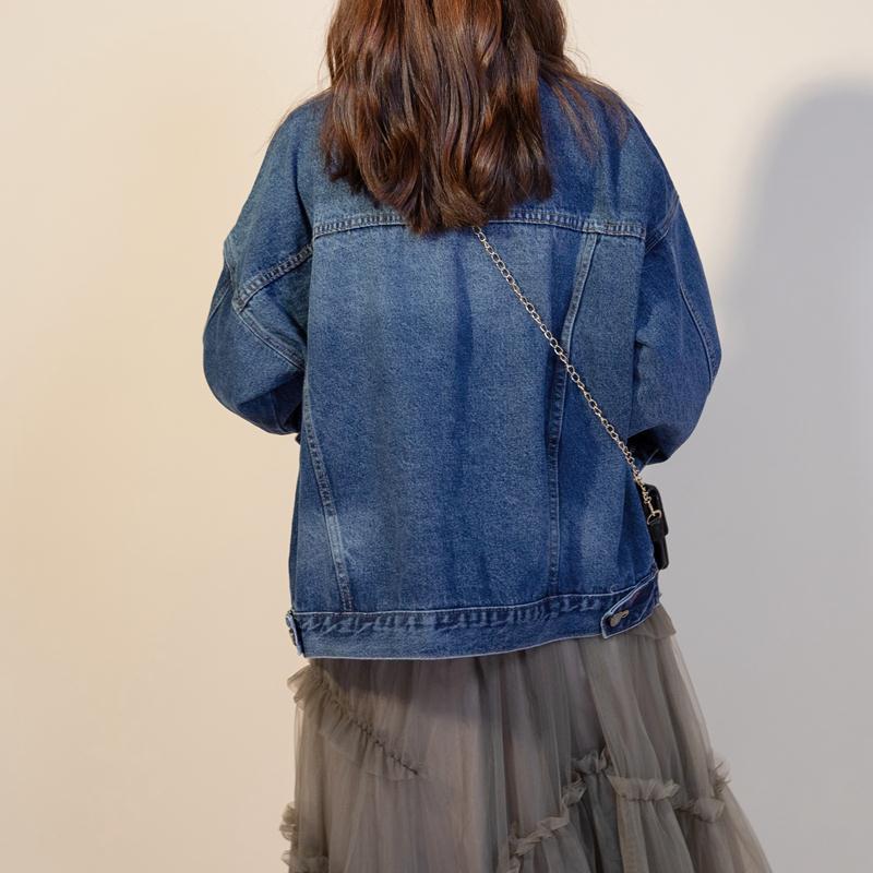 senior jeans Spring 2024 New Denim Coat Women's Simple Casual Fashion Jacket Distressed Loose Retro Blue Top